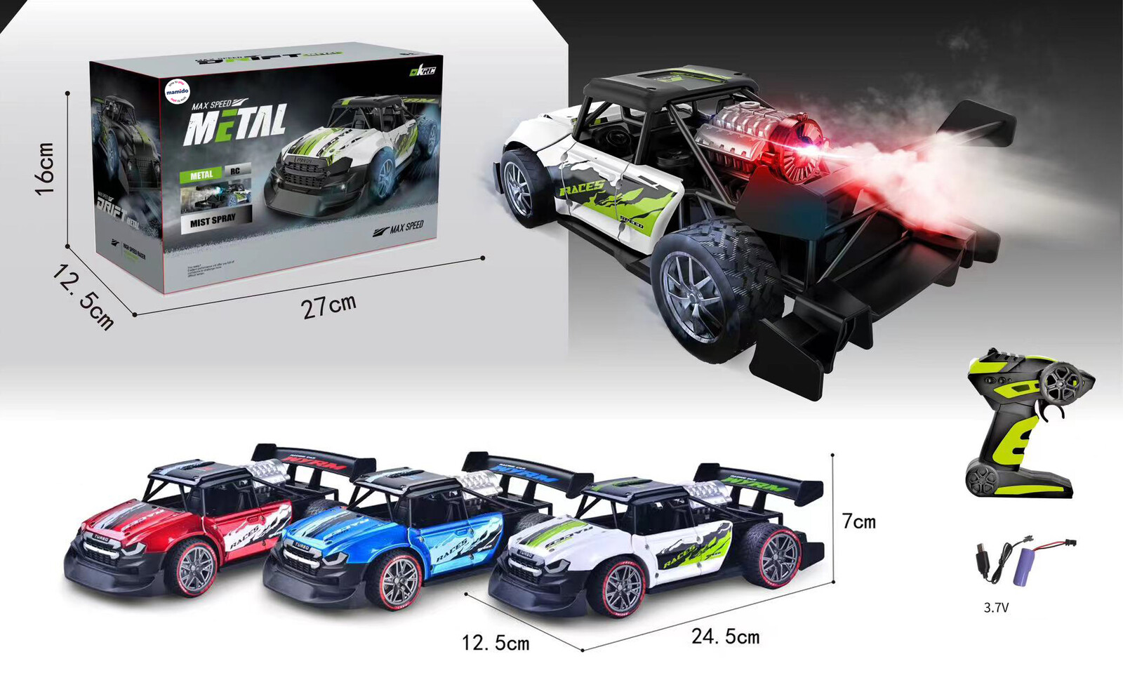 Mamido Mamido Autíčko na dálkové ovládání Metal Max Speed s kouřovým efektem modré RC