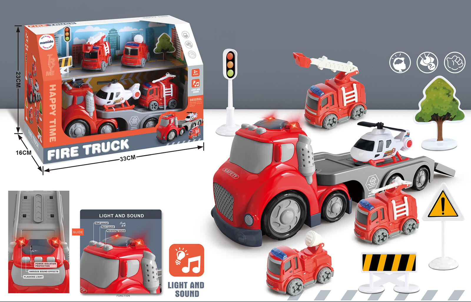 Mamido Mamido Hasičské auto s vlečkou pro nejmenší se světly a zvuky Fire Truck Transport