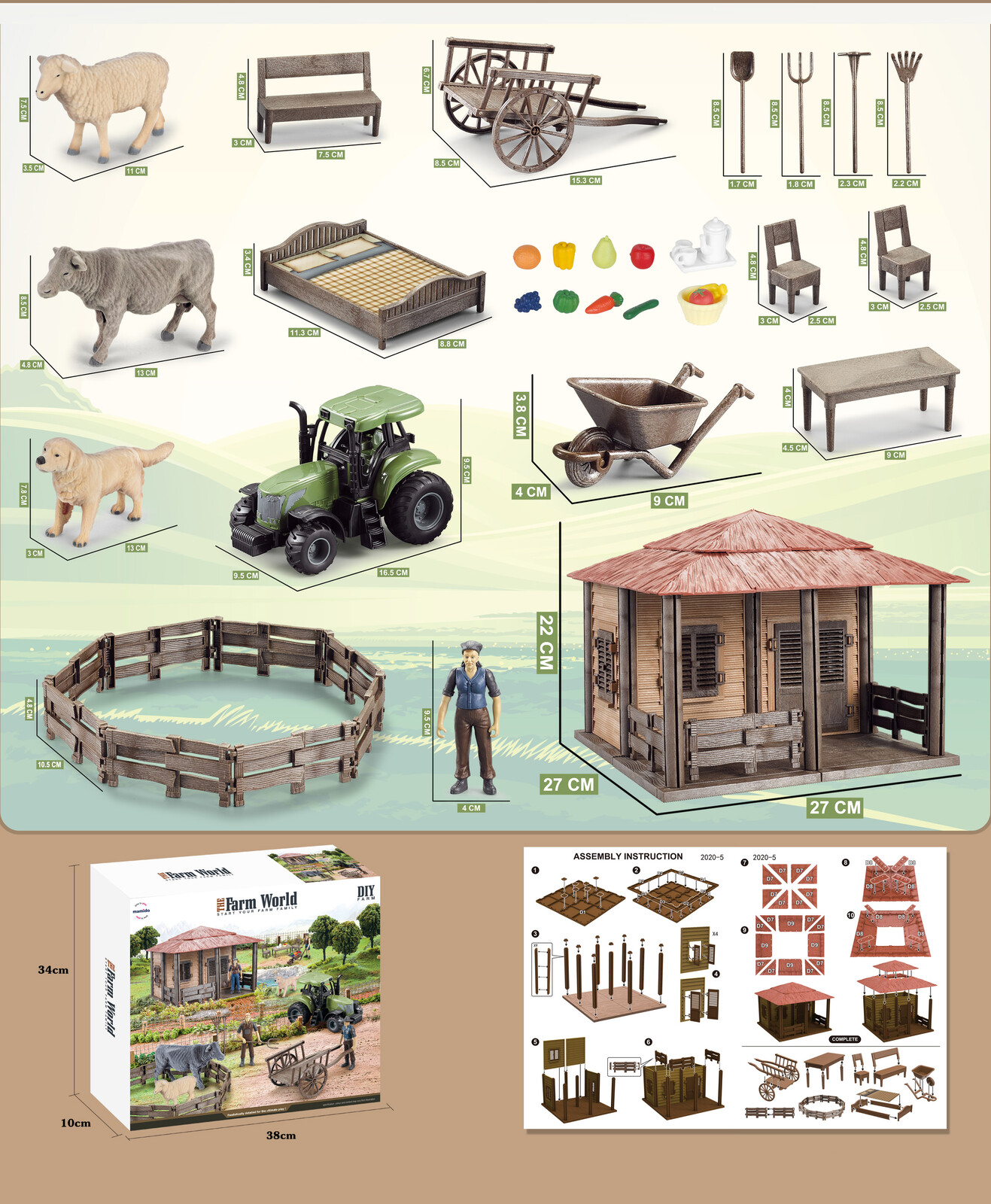 Mamido Mamido Velká farma se zvířátky, domečkem a traktorem