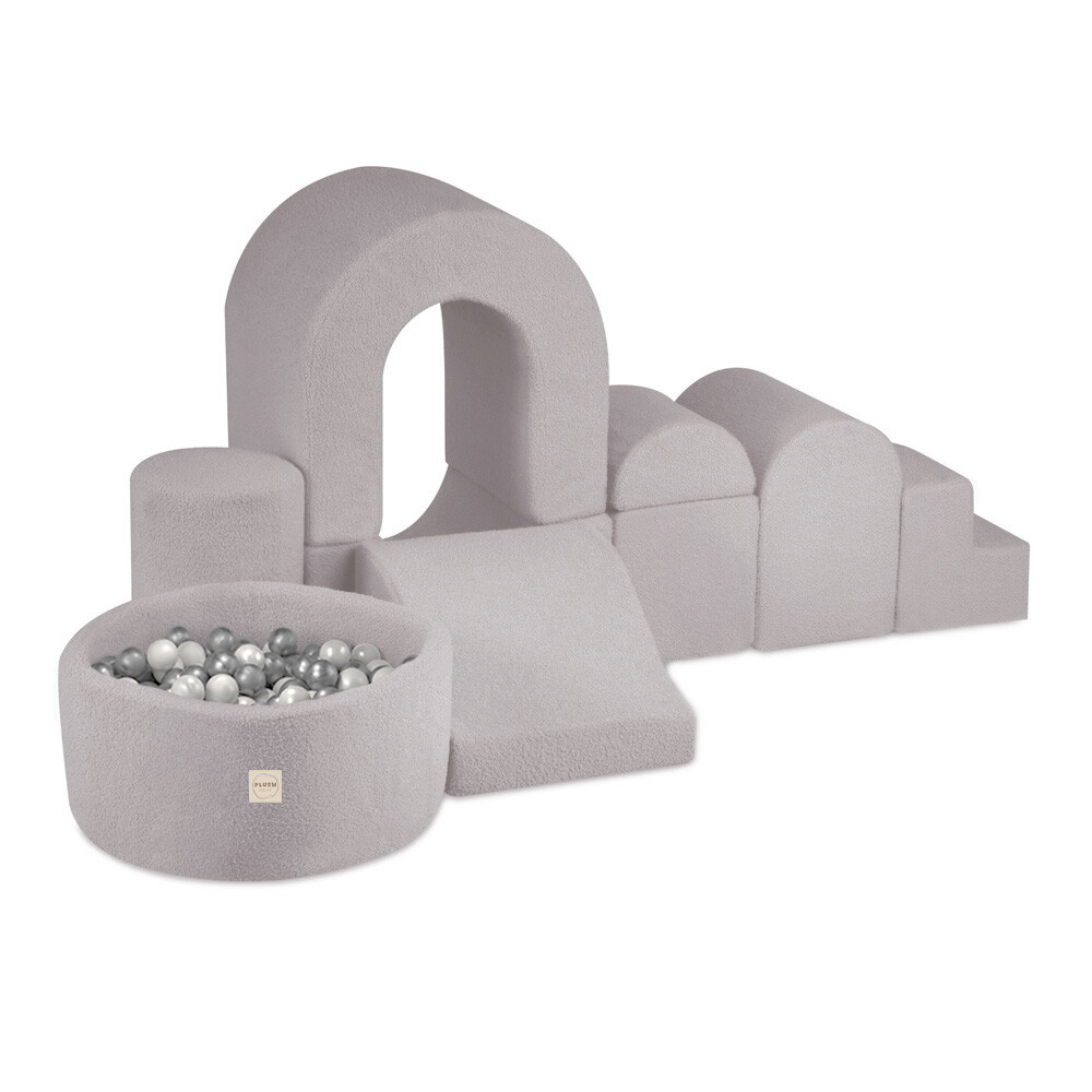 PLUSH NEST PLUSH NEST Hrací hrad s bazénem a 150 míčky šedý beránek