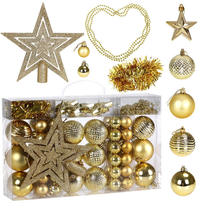 Sada vánočních závěsných dekorací ESTRELLA zlatá (66 ks)