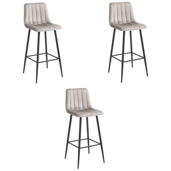 Set tří barových židlí POZZA sametové tmavobéžové (černé nohy) 3 ks