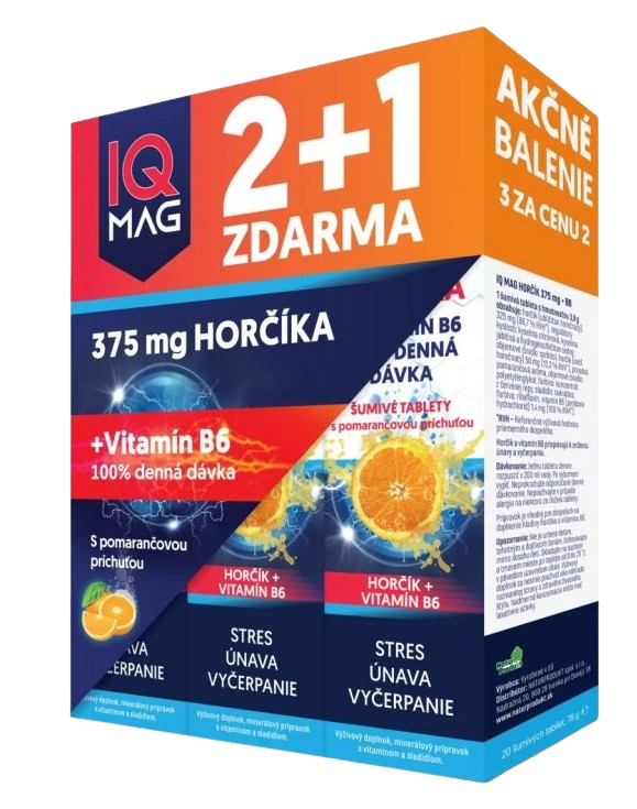 NATURPRODUKT IQ Mag hořčík + B6 pomeranč šumivé tablety 2+1