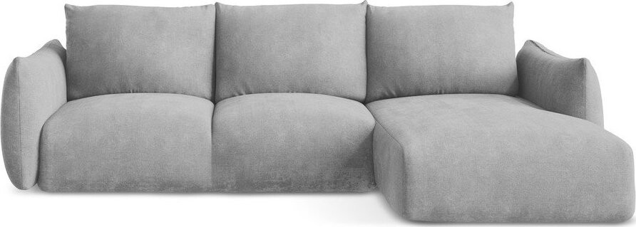 Světle šedá žinylková rozkládací rohová pohovka (pravý roh/s lenoškou) Leila – Makamii