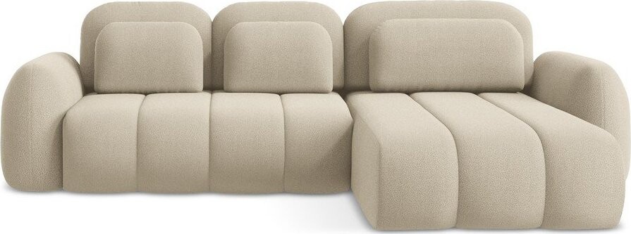 Světle hnědá rozkládací/s úložným prostorem rohová pohovka z textilie bouclé (pravý roh/s lenoškou) Pele – Makamii