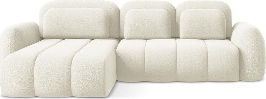 Béžová rozkládací/s úložným prostorem rohová pohovka z textilie bouclé (levý roh/s lenoškou) Pele – Makamii