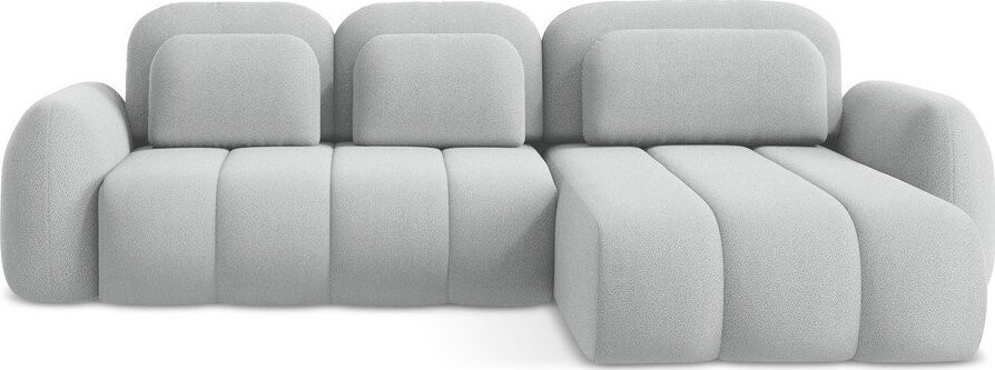 Světle šedá rozkládací/s úložným prostorem rohová pohovka z textilie bouclé (pravý roh/s lenoškou) Pele – Makamii