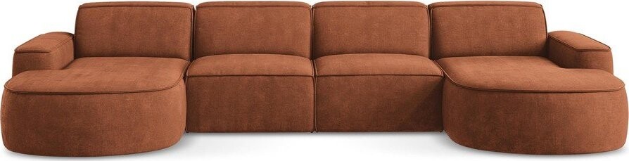 Žinylková rohová pohovka v terakotové barvě (do 