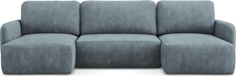 Šedomodrá žinylková rozkládací/s úložným prostorem rohová pohovka (do