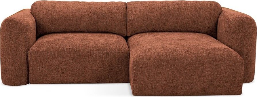 Žinylková rozkládací/s úložným prostorem rohová pohovka v terakotové barvě (pravý roh/s lenoškou) Mele – Makamii