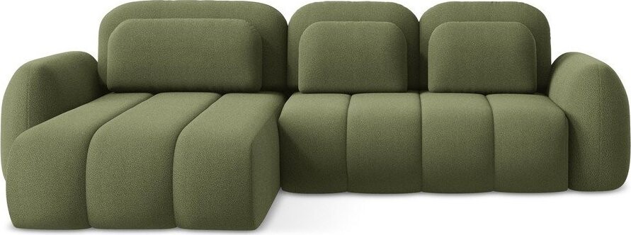 Zelená rozkládací/s úložným prostorem rohová pohovka z textilie bouclé (levý roh/s lenoškou) Pele – Makamii