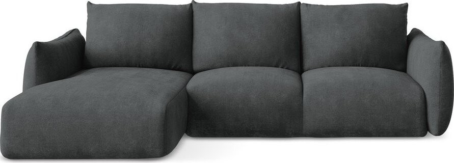 Tmavě šedá žinylková rozkládací rohová pohovka (levý roh/s lenoškou) Leila – Makamii