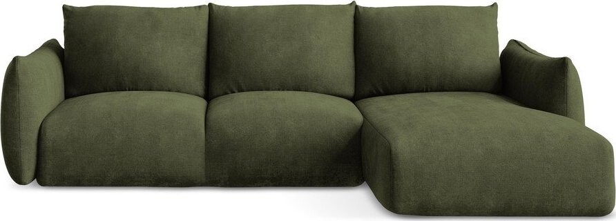 Zelená žinylková rozkládací rohová pohovka (pravý roh/s lenoškou) Leila – Makamii