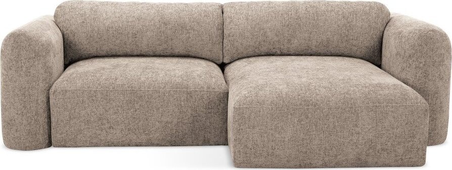 Světle hnědá žinylková rozkládací/s úložným prostorem rohová pohovka (pravý roh/s lenoškou) Mele – Makamii