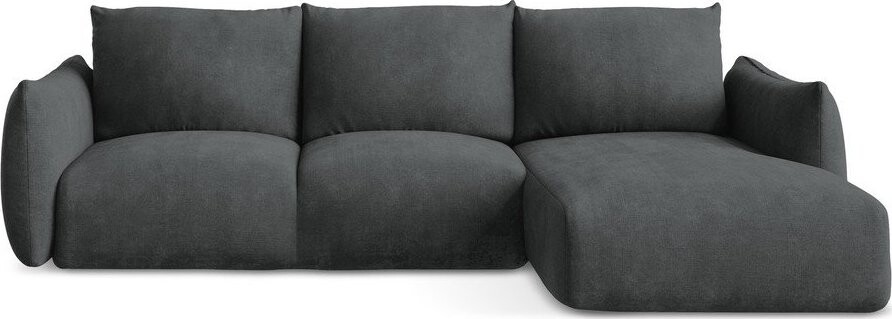 Tmavě šedá žinylková rozkládací rohová pohovka (pravý roh/s lenoškou) Leila – Makamii