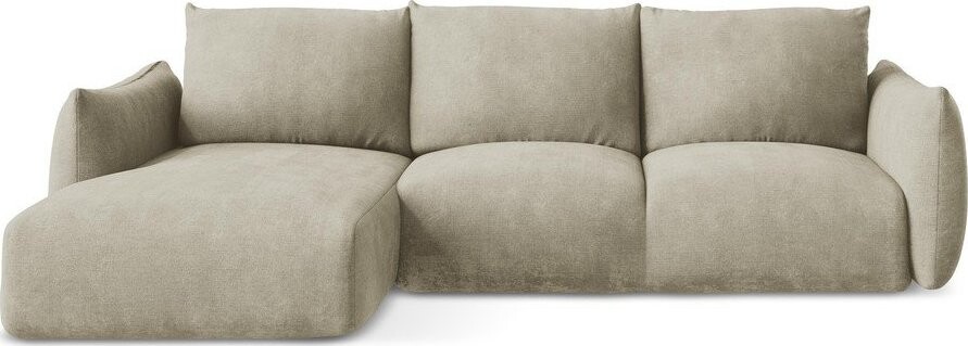 Béžová žinylková rozkládací rohová pohovka (levý roh/s lenoškou) Leila – Makamii