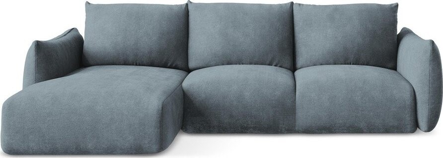 Modrá žinylková rozkládací rohová pohovka (levý roh/s lenoškou) Leila – Makamii