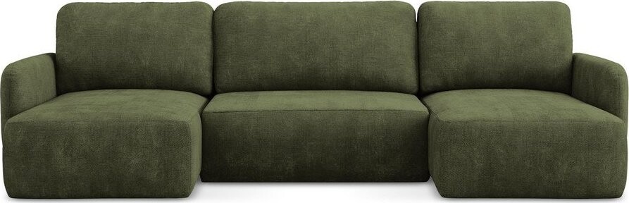 Zelená žinylková rozkládací/s úložným prostorem rohová pohovka (do