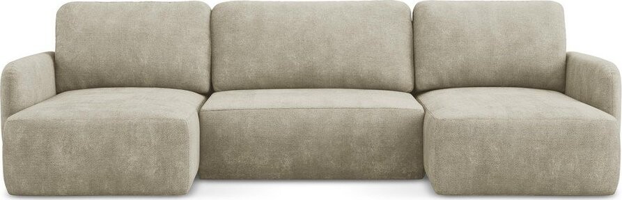 Béžová žinylková rozkládací/s úložným prostorem rohová pohovka (do