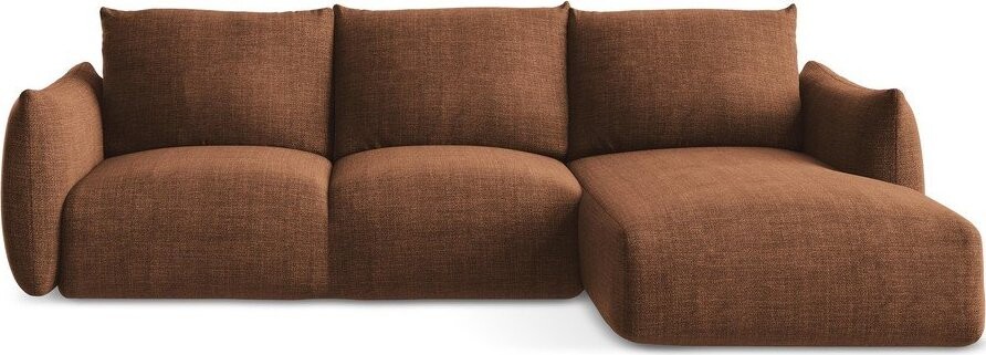 Rozkládací rohová pohovka v terakotové barvě (pravý roh/s lenoškou) Leila – Makamii