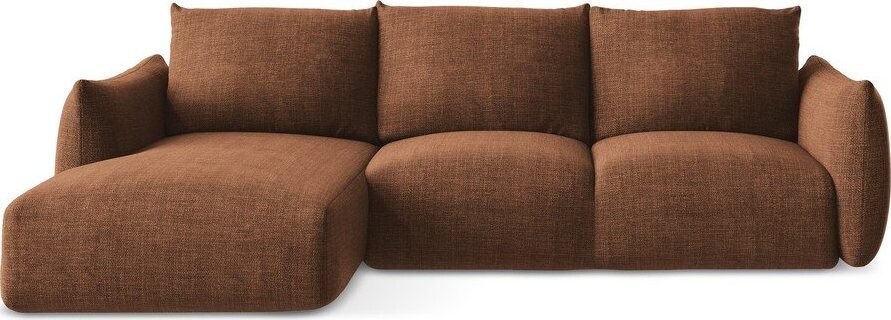 Rozkládací rohová pohovka v terakotové barvě (levý roh/s lenoškou) Leila – Makamii