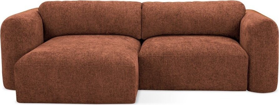 Žinylková rozkládací/s úložným prostorem rohová pohovka v terakotové barvě (levý roh/s lenoškou) Mele – Makamii