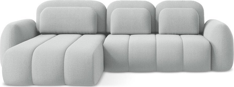 Světle šedá rozkládací/s úložným prostorem rohová pohovka z textilie bouclé (levý roh/s lenoškou) Pele – Makamii