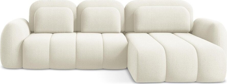 Béžová rozkládací/s úložným prostorem rohová pohovka z textilie bouclé (pravý roh/s lenoškou) Pele – Makamii