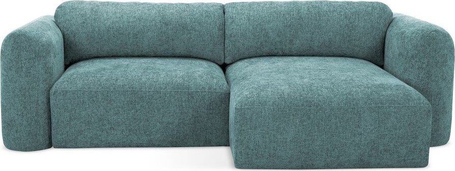 Modrá žinylková rozkládací/s úložným prostorem rohová pohovka (pravý roh/s lenoškou) Mele – Makamii