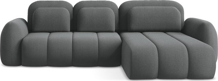 Tmavě šedá rozkládací/s úložným prostorem rohová pohovka z textilie bouclé (pravý roh/s lenoškou) Pele – Makamii