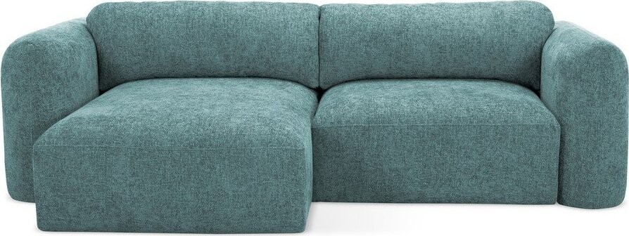 Modrá žinylková rozkládací/s úložným prostorem rohová pohovka (levý roh/s lenoškou) Mele – Makamii