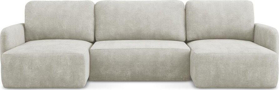 Krémová žinylková rozkládací/s úložným prostorem rohová pohovka (do