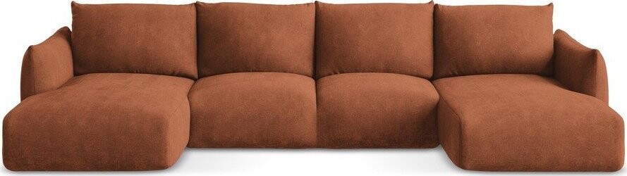 Žinylková rozkládací rohová pohovka v terakotové barvě (do