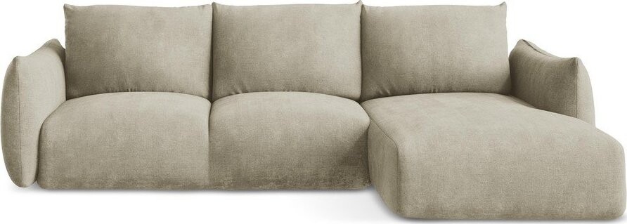 Béžová žinylková rozkládací rohová pohovka (pravý roh/s lenoškou) Leila – Makamii