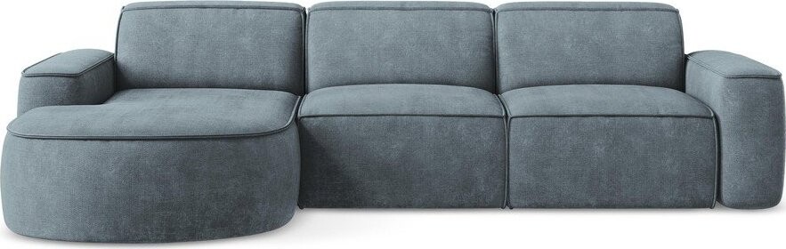 Šedomodrá žinylková rohová pohovka (levý roh/s lenoškou) Omao – Makamii