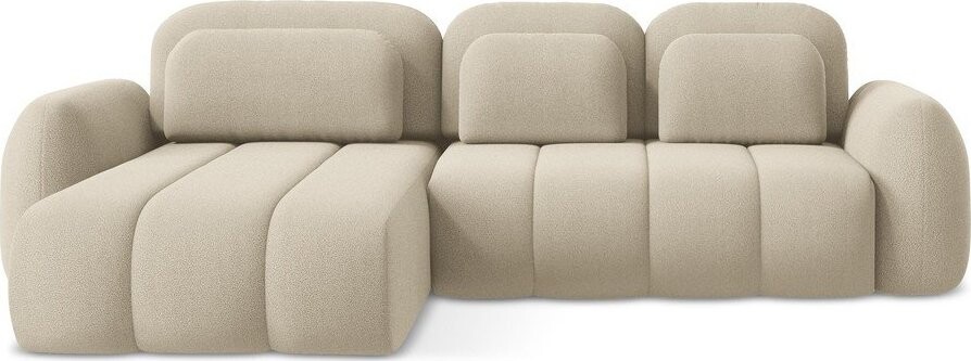 Světle hnědá rozkládací/s úložným prostorem rohová pohovka z textilie bouclé (levý roh/s lenoškou) Pele – Makamii