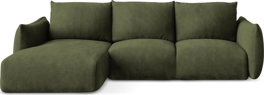 Zelená žinylková rozkládací rohová pohovka (levý roh/s lenoškou) Leila – Makamii