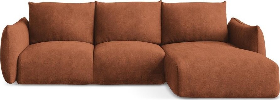 Žinylková rozkládací rohová pohovka v terakotové barvě (pravý roh/s lenoškou) Leila – Makamii