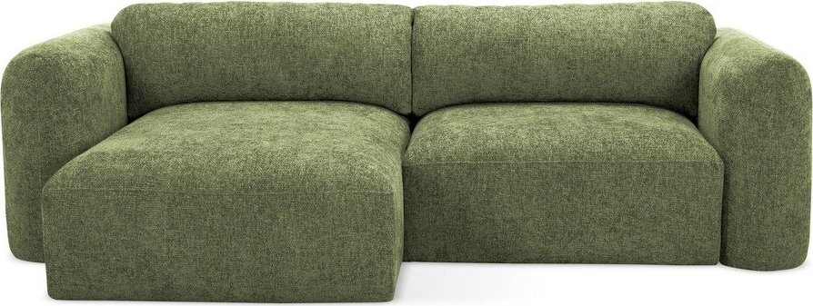 Zelená žinylková rozkládací/s úložným prostorem rohová pohovka (levý roh/s lenoškou) Mele – Makamii