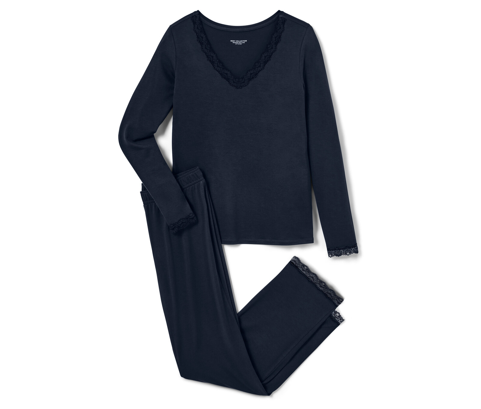 Tchibo - Pyžamová souprava s krajkovým lemováním - pro ženy - vel. S 36/38 - barva: modrá