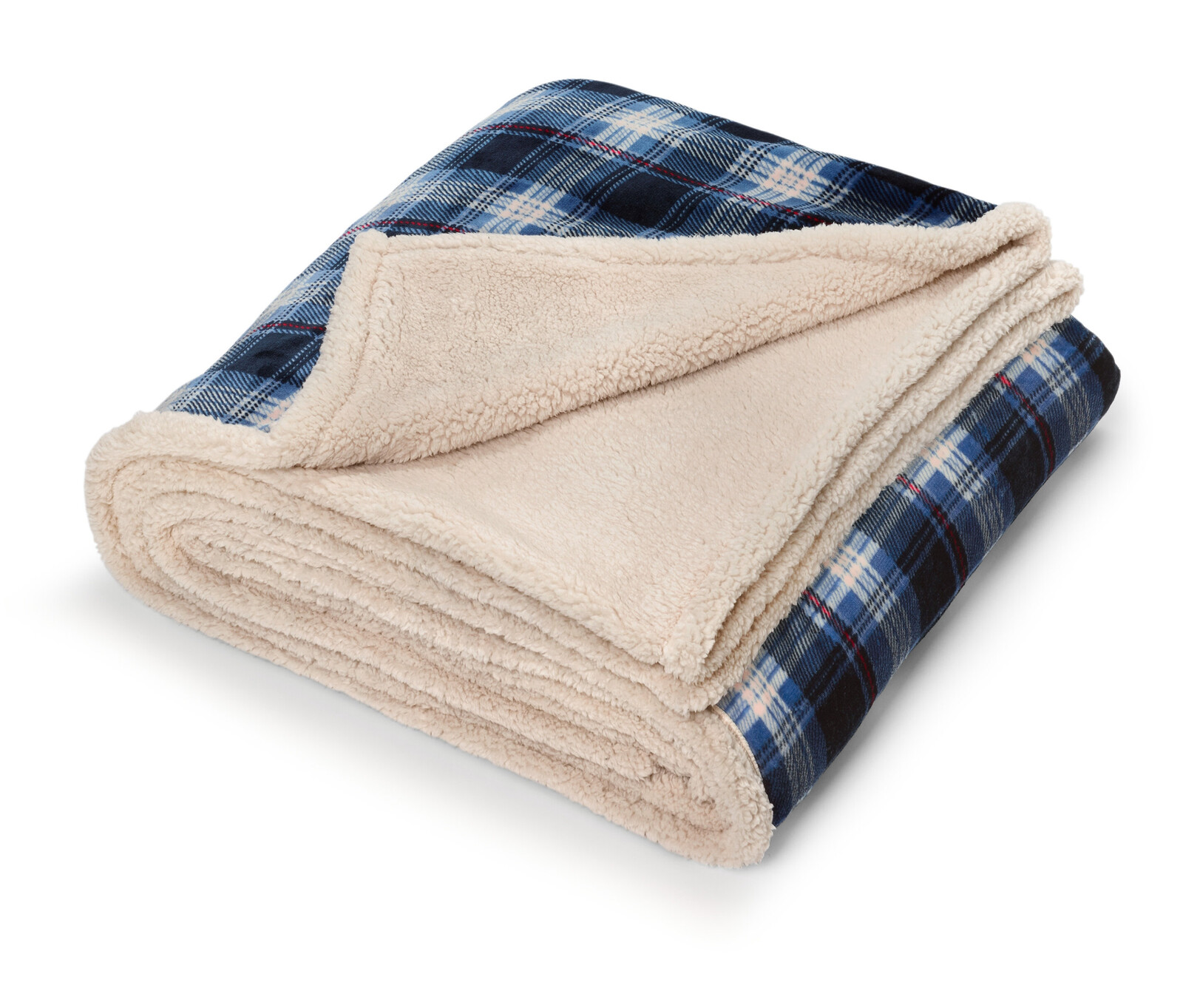 Tchibo - Kostkovaná oboustranná plyšová deka - barva: modrá