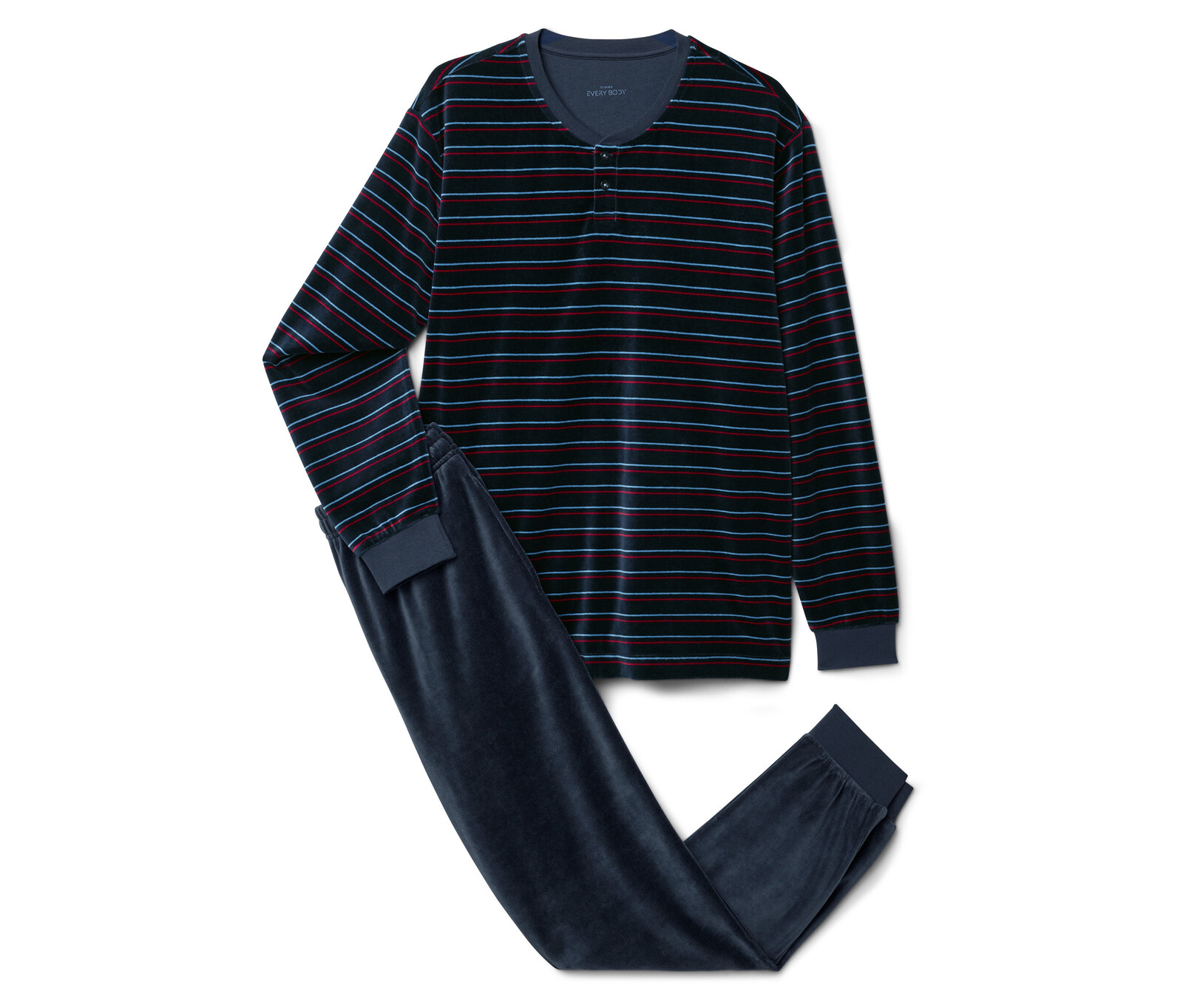 Tchibo - Pyžamová souprava z plyšového úpletu - pro muže - vel. XL 56/58 - barva: modrá/s proužky