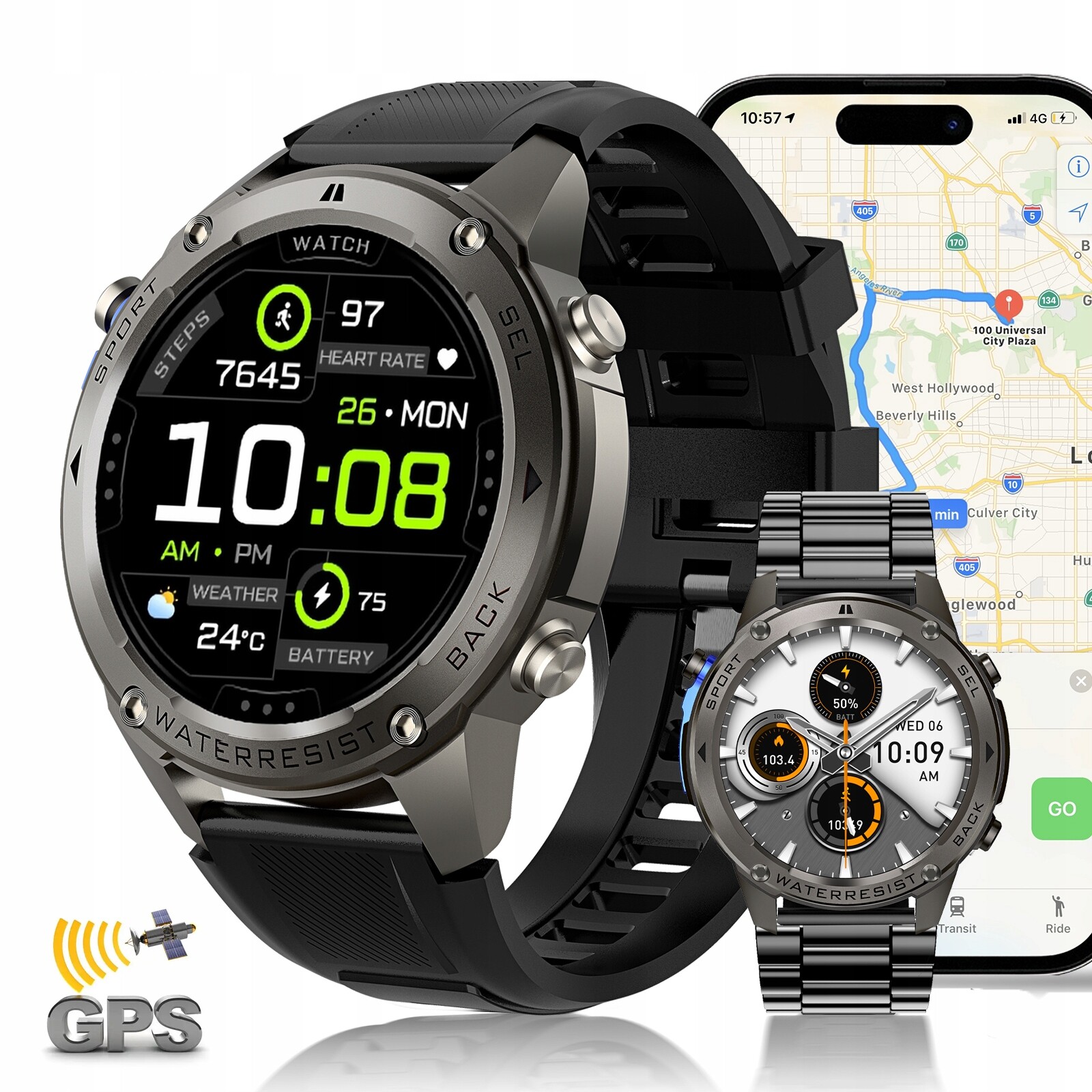 Pánské chytré hodinky s Gps, vodotěsné do 50 metrů, 1,43