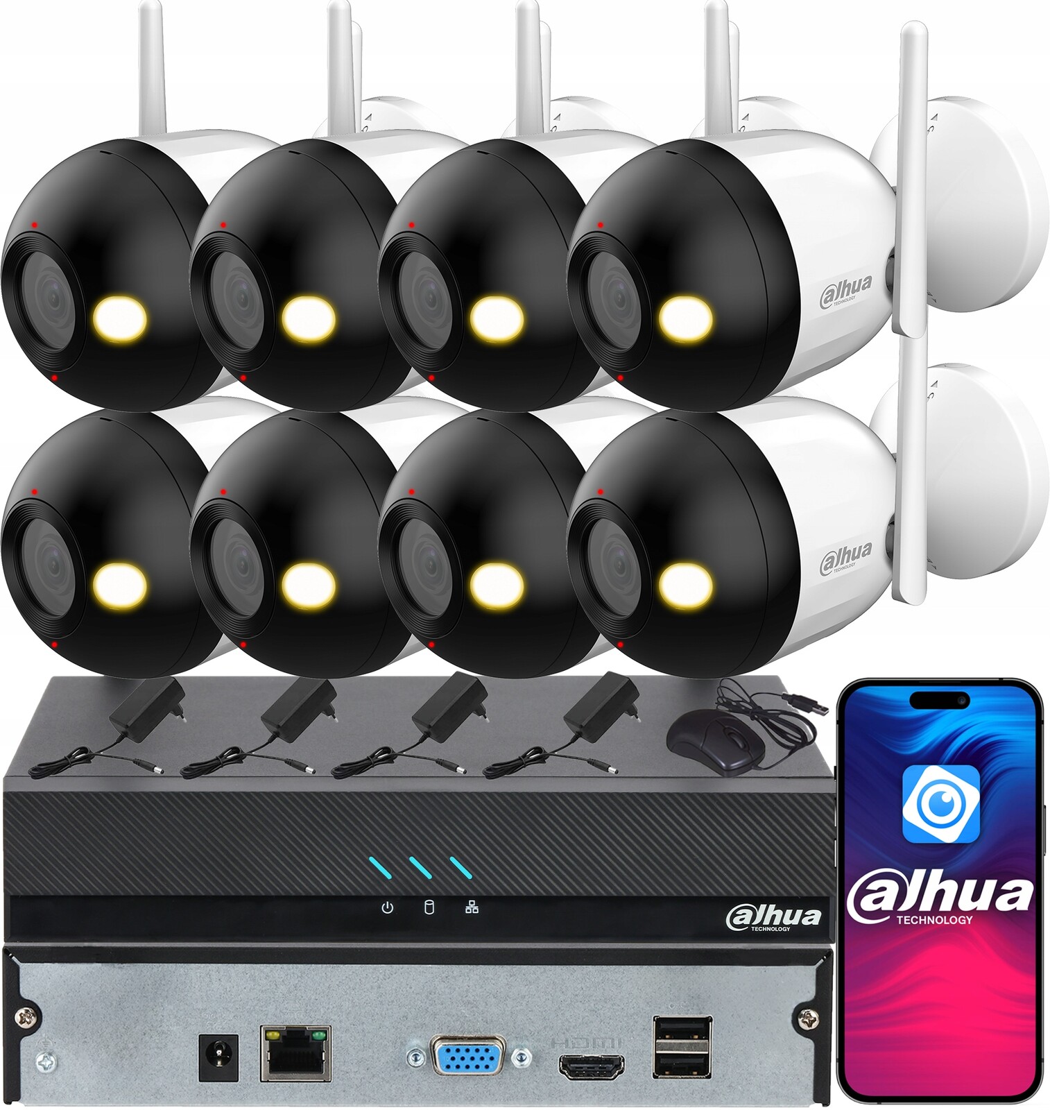 Dahua Monitoring pro 8 WiFi kamer 4MPx 2K F4C-PV Chytré duální světlo Audio