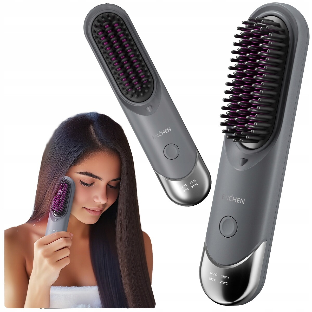 Bezdrátová vyrovnávací kartáčová sada Ionizace pro narovnávání Enchen H100