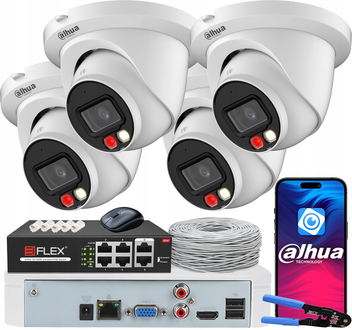 Ip monitorovací sada Dahua 4 kamery 8Mpx 4K IPC-HDW2849TM-S-IL-0280B PoE