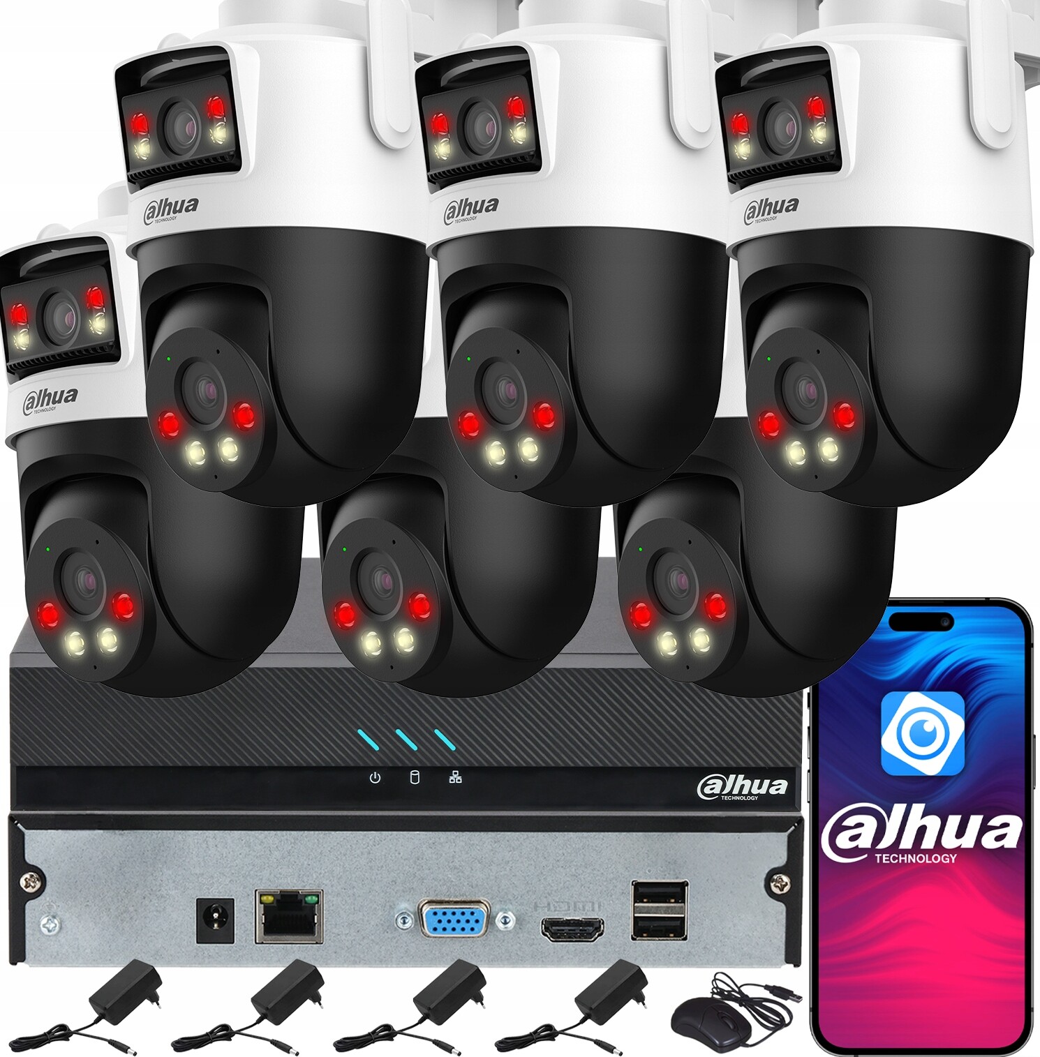 Dahua Monitorovací systém pro 6 WiFi kamer 5MPx+5MPx P5D-5F-PV Chytré duální světlo Audio