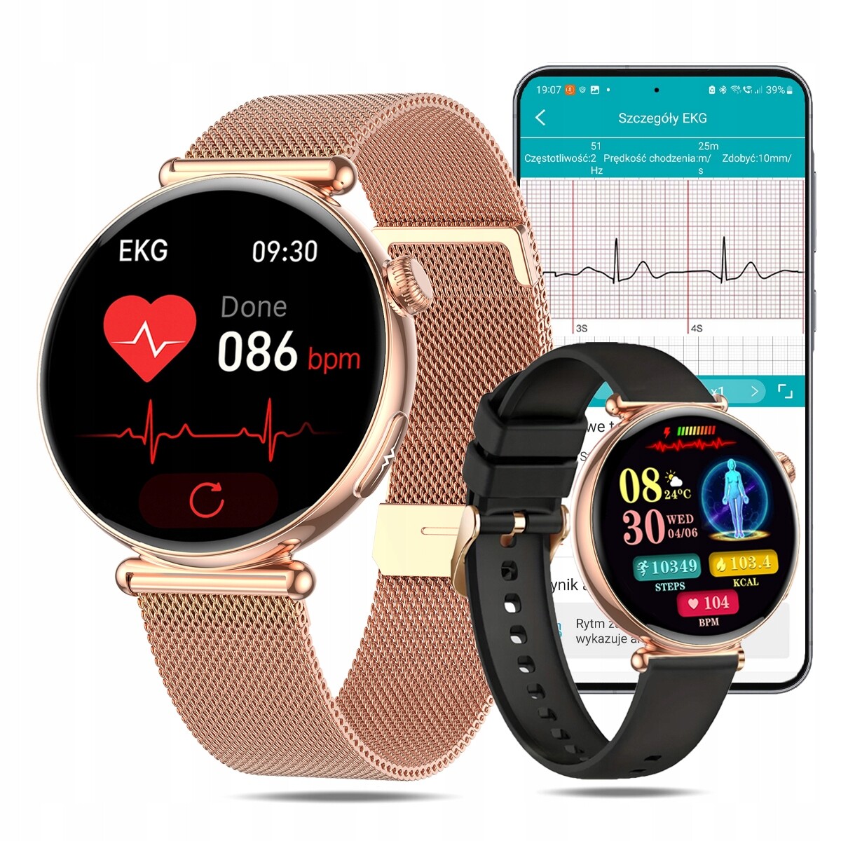 Chytré hodinky Ekg pro seniory, dámské hodinky SpO2, glukóza v krvi, Sms, Hrv, Pl, menu