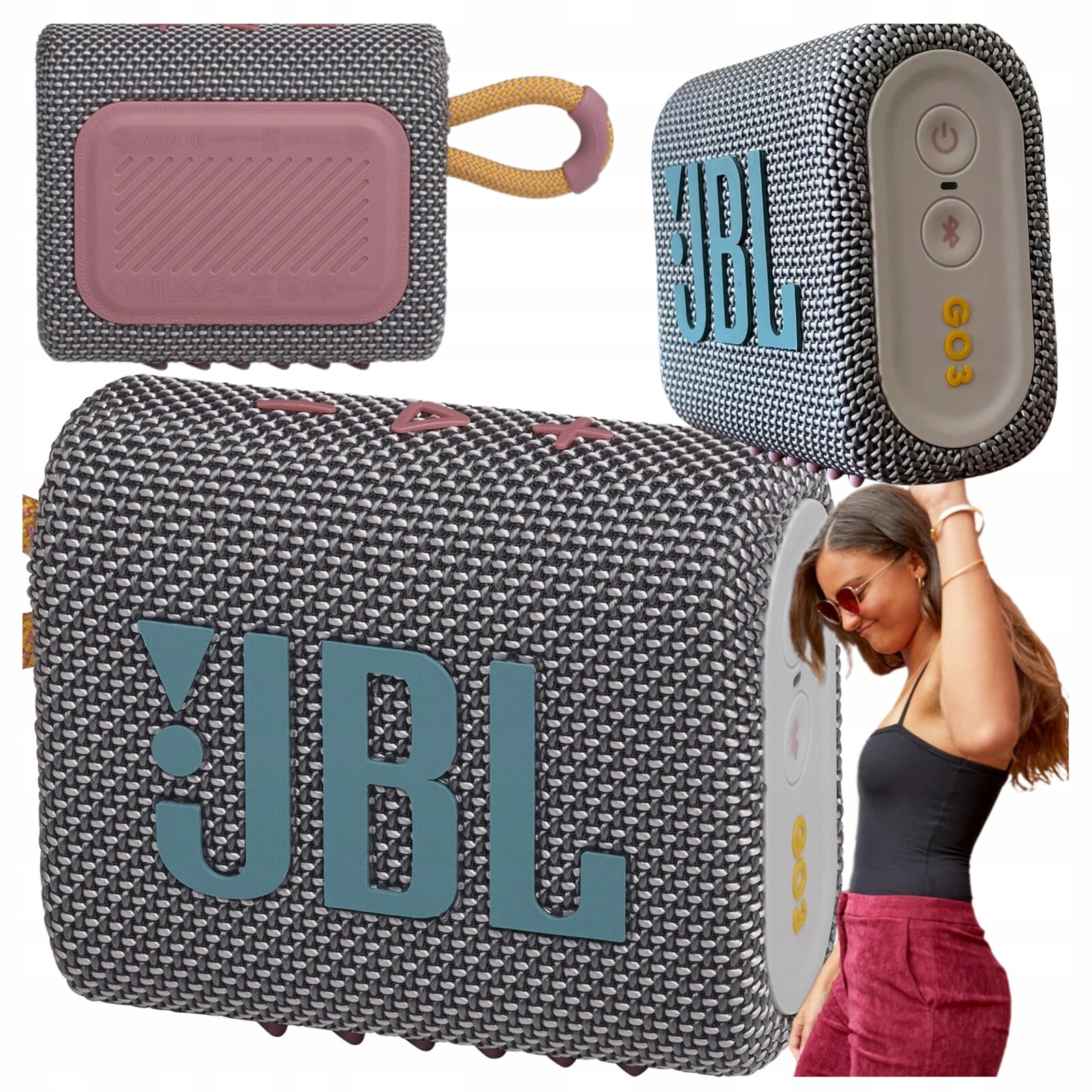 Originální přenosný reproduktor Jbl Go 3 Eco Šedo-růžový 4,2 W