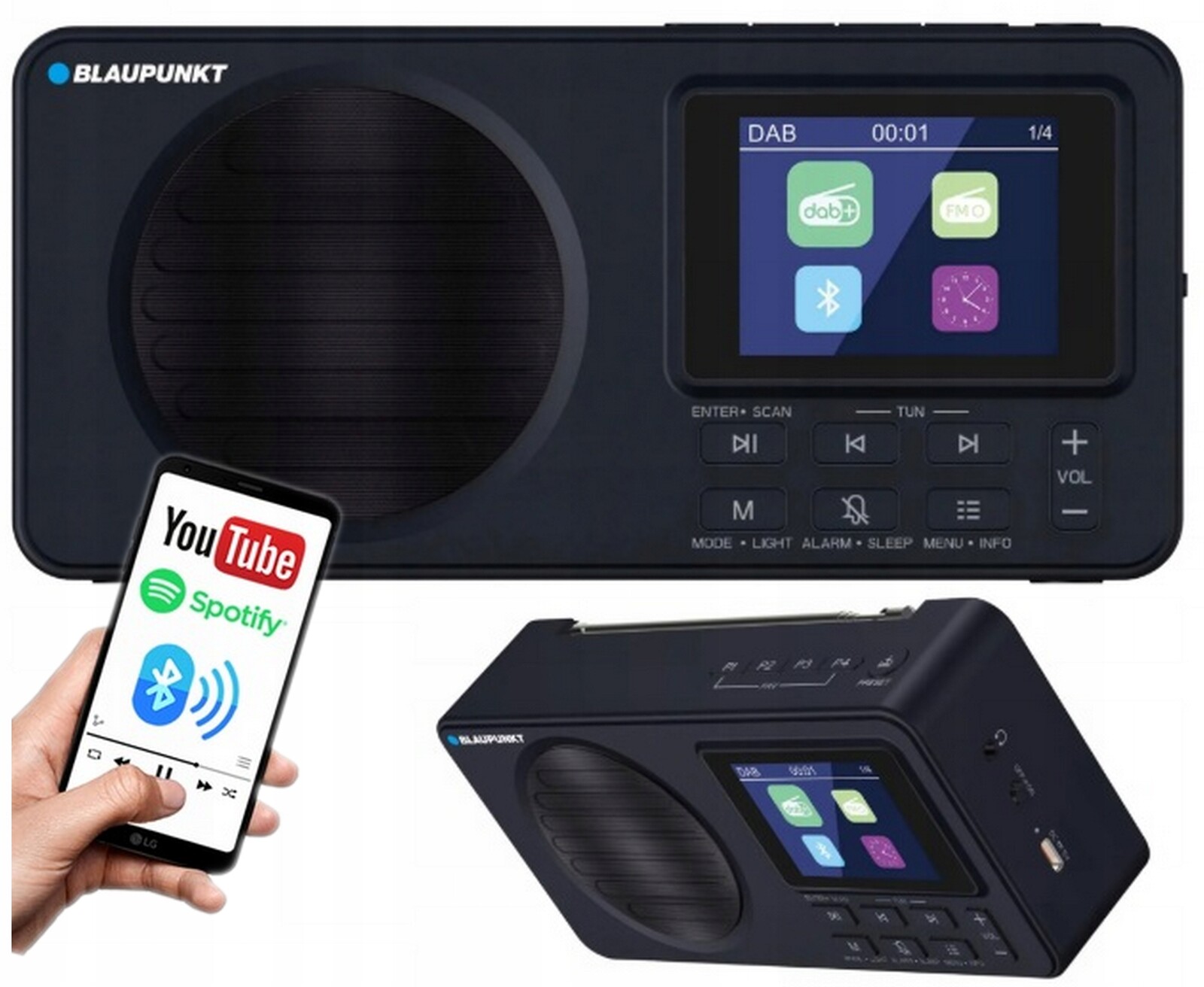 Digitální rádio Blaupunkt Dab+ DR6BK Fm Rds Bluetooth Aux Usb-c Akumulátorové